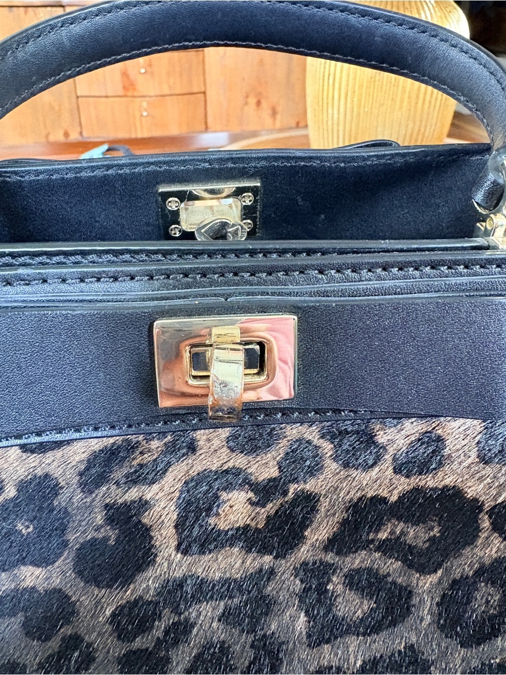 Kate Spade Brown Leopard Print Top Handle 3-Pocket Bag. Rare find! Elegant/ fun. - Picture 2 of 7